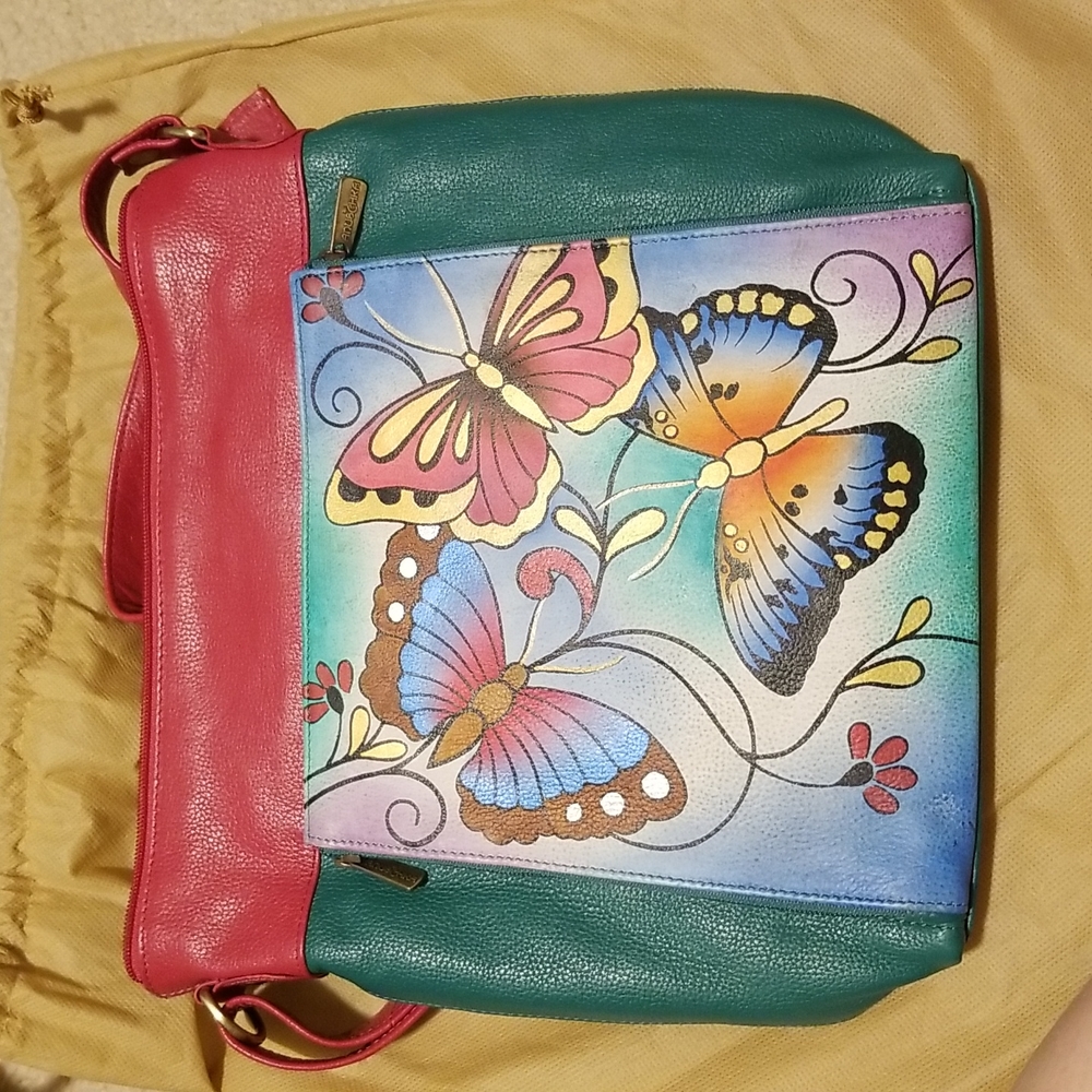 Anuschka butterfly print genuine leather handbag. Barely used, great condition!